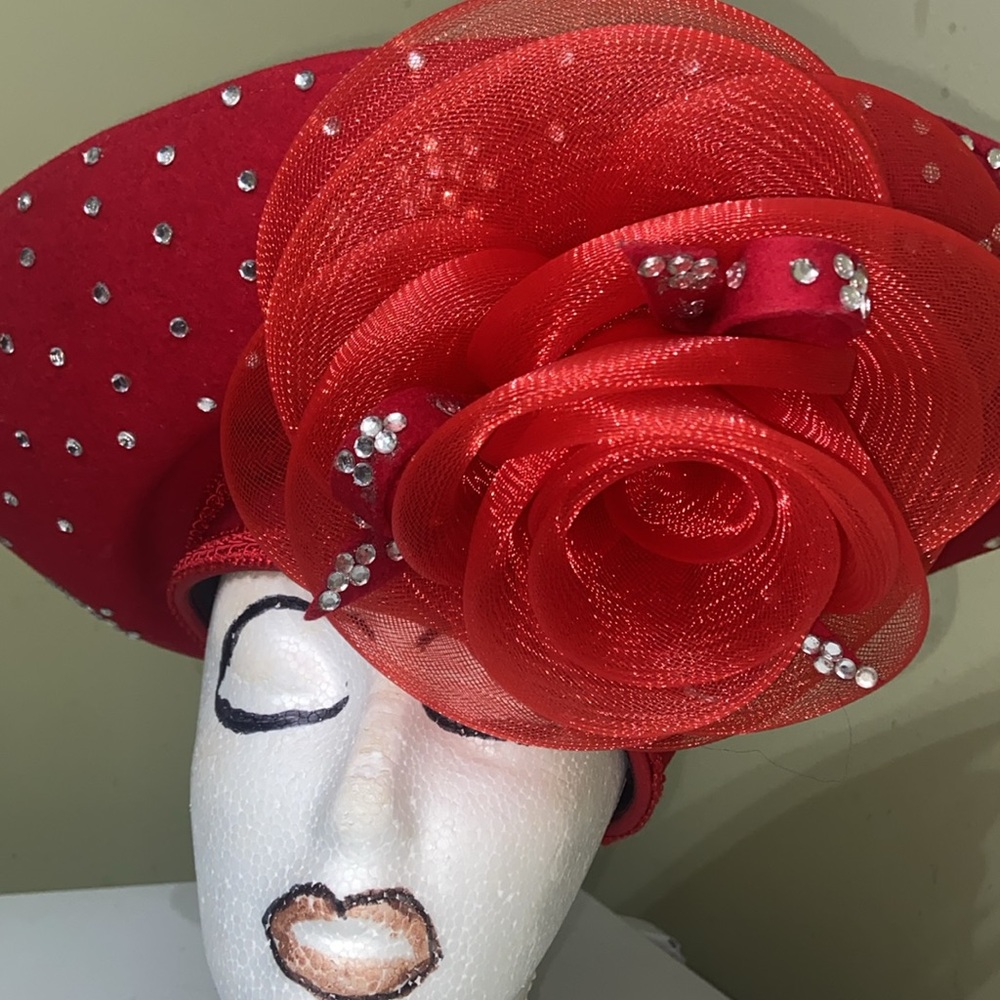 Gorgeous Red Wool Dress/Church/Kentucky Derby Hat by Deborah - Picture 7 of 12